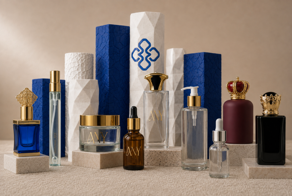 Collection of custom Glass perfume, Cosmetic & Skincare bottles manufactured by Shanghai A.N.Y